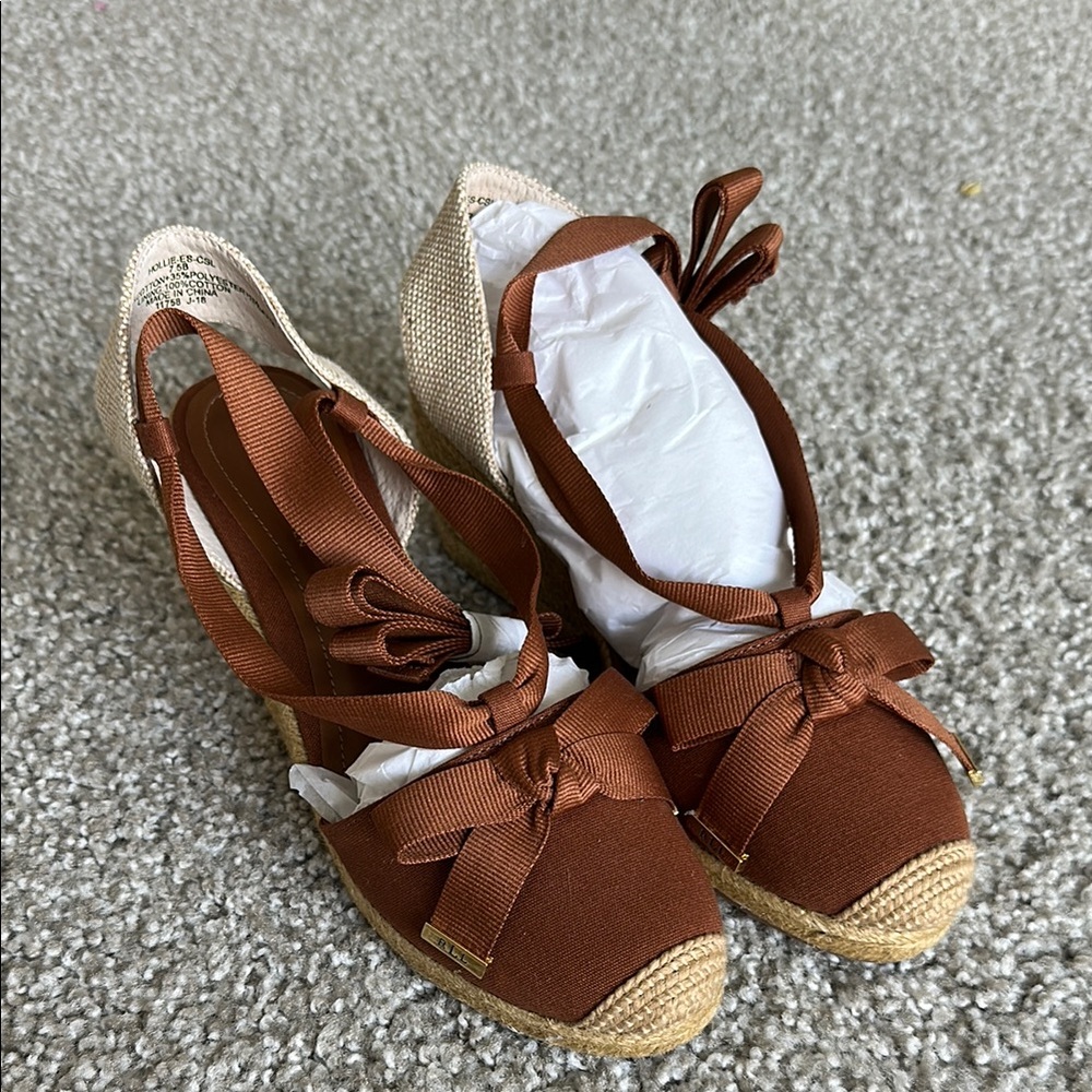 NEW!! Ralph Lauren size 7.5 women’s  Brown Espadrille Wedges (no box)